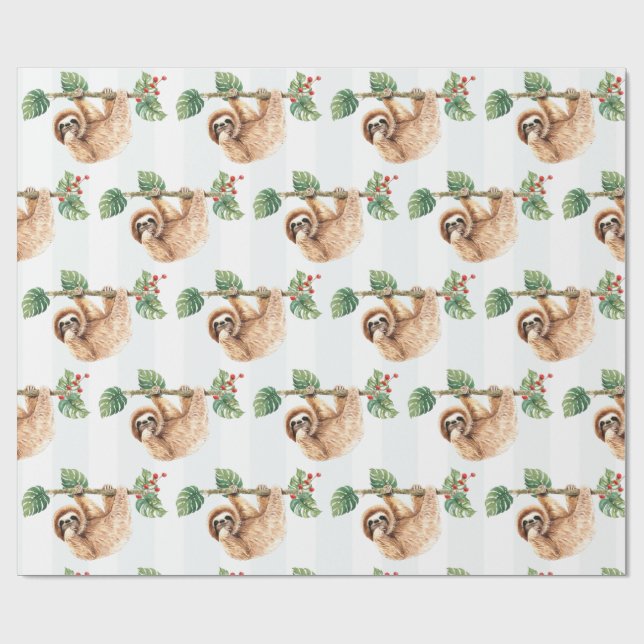 Cute Sloth Hanging uppåt och nedåt vattenfärg Presentpapper (Platt)