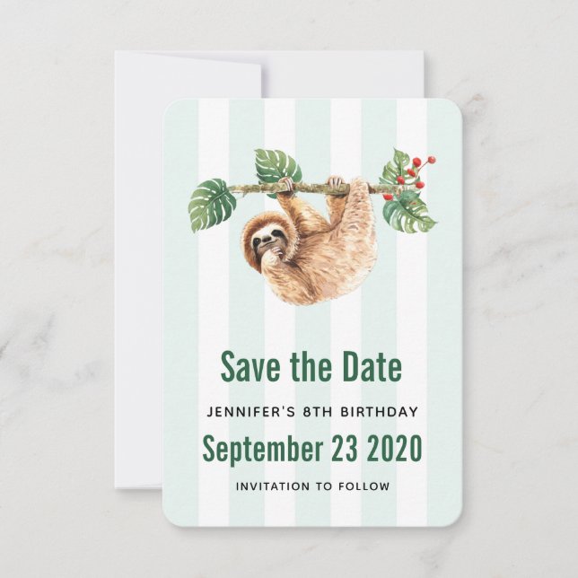 Cute Sloth Hanging uppåt och nedåt vattenfärg Spara Datumet (Framsida)
