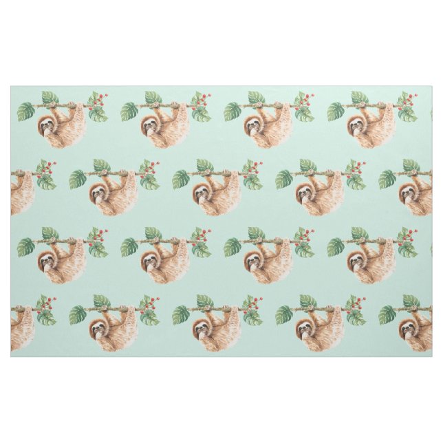 Cute Sloth Hanging uppåt och nedåt vattenfärg Tyg (Fat Quarter)
