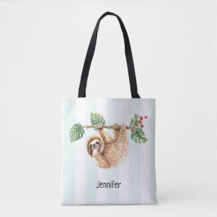 Cute Sloth Hanging uppåt och nedåt vattenfärg Tygkasse