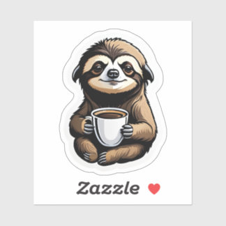 Cute Sloth Holding Coffee Kopp Klistermärken