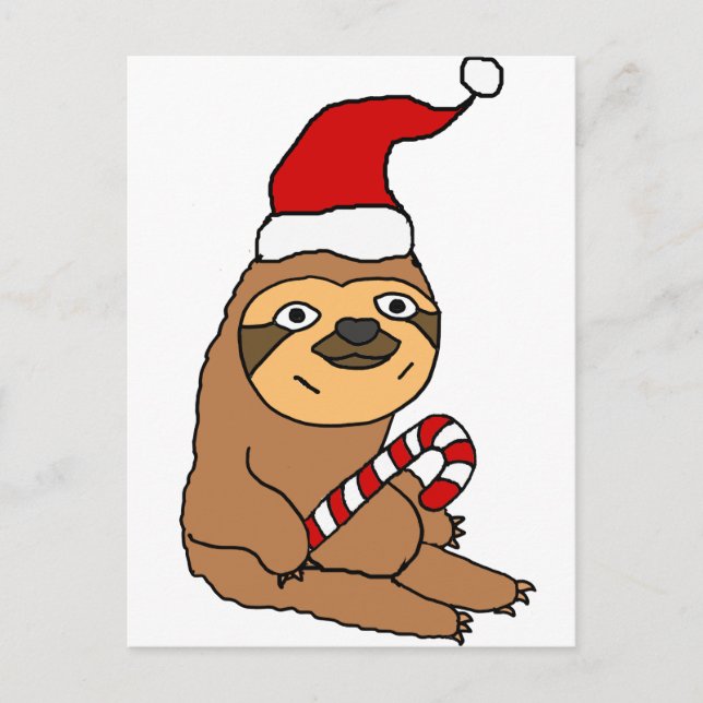Cute Sloth i Santa Hat-Tecknaden Helg Vykort (Framsida)