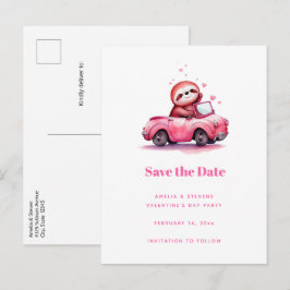 Cute Sloth in a Pink Convertible Meddelande Vykort