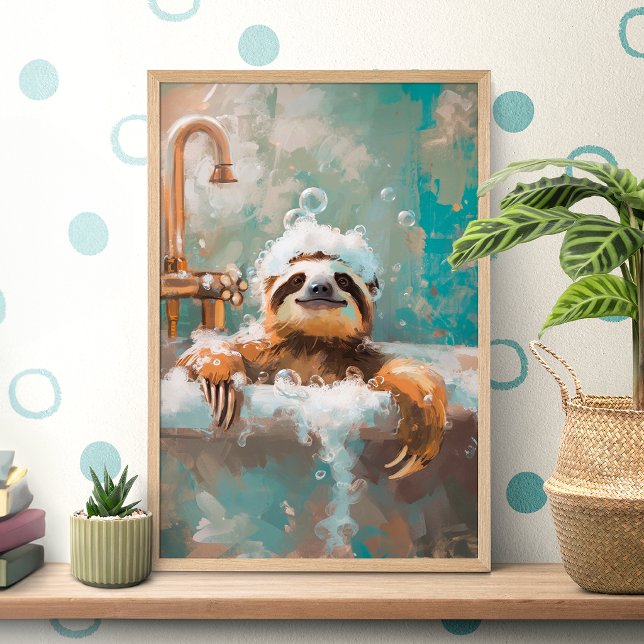 Cute Sloth in Bubble Bath Poster (Skapare uppladdad)