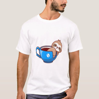 Cute Sloth in Coffee Cup – Funny Sloth Cartoon Des T Shirt