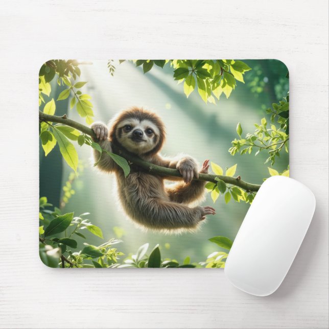 Cute Sloth In Sunbeams Musmatta (Med mus)