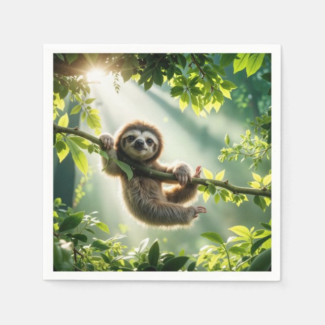 Cute Sloth In Sunbeams Pappersservett (Framsidan)