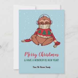 Cute Sloth in Sweater Snowy Winter God jul Julkort