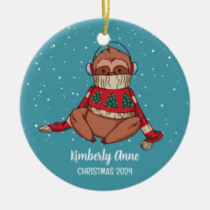 Cute Sloth jul Animal Snö Winter Helgdag Julgransprydnad Keramik