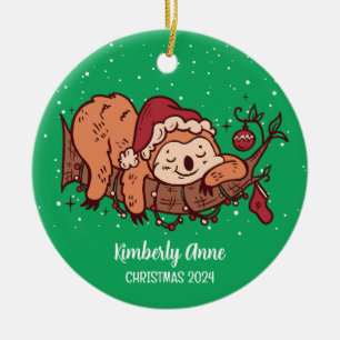 Cute Sloth jul Animal Snowy Winter Helgdag Julgransprydnad Keramik