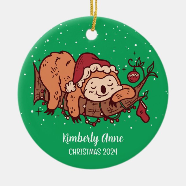 Cute Sloth jul Animal Snowy Winter Helgdag Julgransprydnad Keramik (Framsidan)