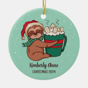 Cute Sloth jul Animal Snowy Winter Helgdag Julgransprydnad Keramik