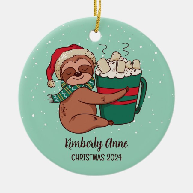 Cute Sloth jul Animal Snowy Winter Helgdag Julgransprydnad Keramik (Framsidan)