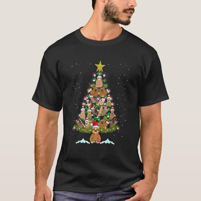 Cute Sloth Julgran Sloth Santa Hat Manar Wom T Shirt (Framsida)