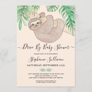Cute Sloth Jungle Animal Drive by Baby Shower Inbjudningar