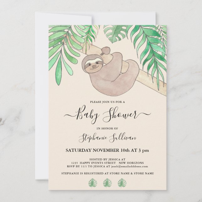Cute Sloth Jungle Baby Shower Inbjudningar (Framsida)