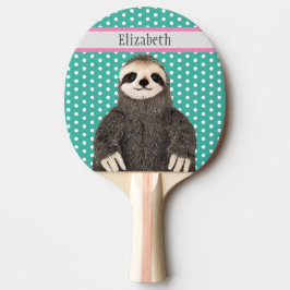 Cute Sloth Kids Blue Namn Animal Mönster Pingisracket