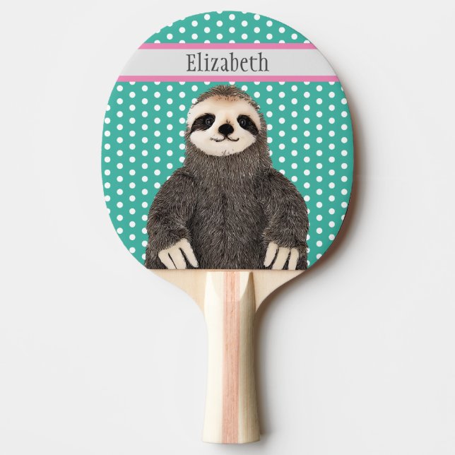 Cute Sloth Kids Blue Namn Animal Mönster Pingisracket (Framsidan)