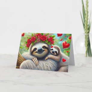 Cute Sloth Kids Valentindag Helgkort