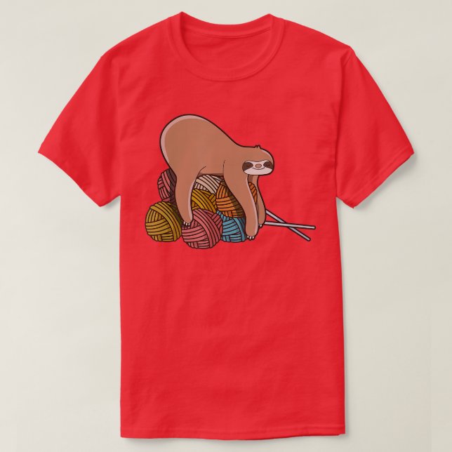 Cute Sloth Knitting Yarn Knitting Wool T Shirt (Design framsida)