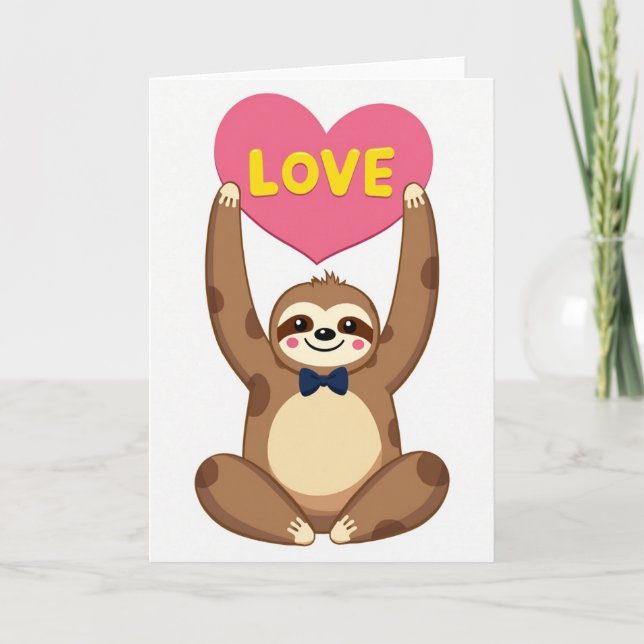 Cute Sloth Love Heart Card Kort (Framsida)