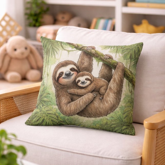 Cute Sloth Mama And Baby Jungle Animals  Kudde (Skapare uppladdad)