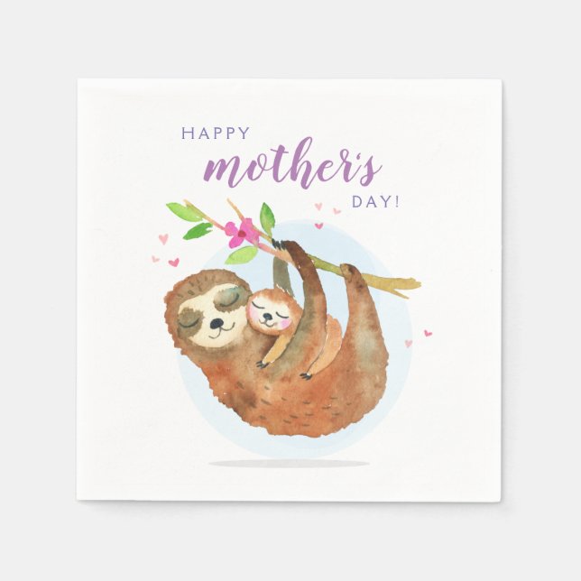 Cute Sloth Mamma Baby Lycklig Mors dag Pappersservett (Framsidan)