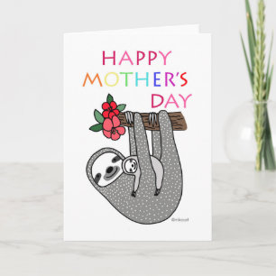 Cute Sloth Mamma Baby Lycklig Mors dag regnbåge Kort