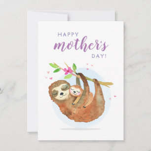 Cute Sloth Mamma Baby Lycklig Mors dag Tack Kort