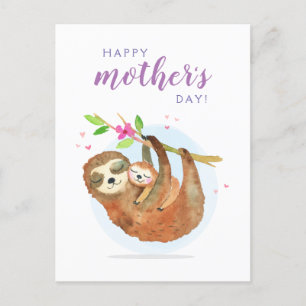 Cute Sloth Mamma Baby Lycklig Mors dag Vykort