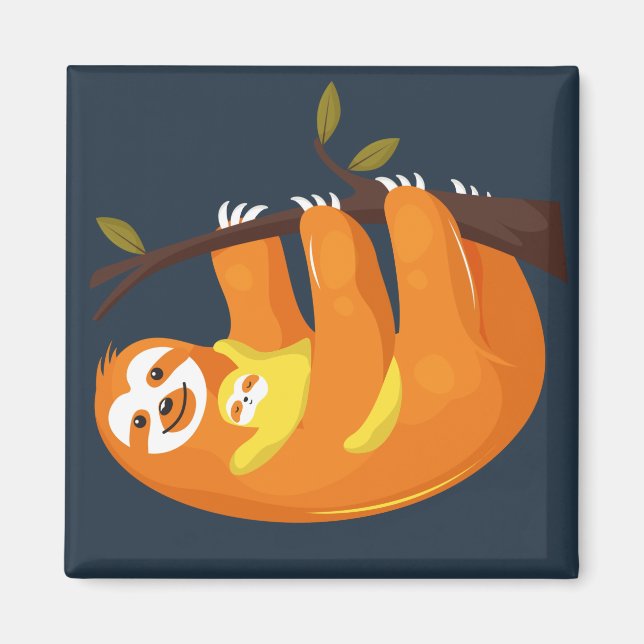 Cute Sloth med baby Magnet (Framsidan)