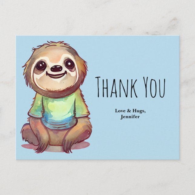 Cute Sloth med en Shirt Tack Vykort (Framsida)