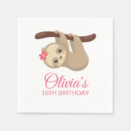 Cute Sloth med Flower Birthday Napkins Pappersservett