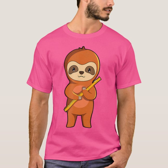 Cute Sloth med Flute T Shirt (Framsida)