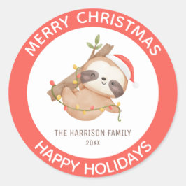 Cute Sloth med jultomten jul Runt Klistermärke