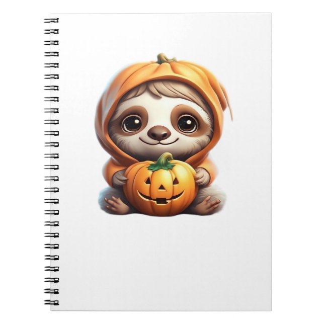 Cute Sloth med Pumpkin Halloween Tecknad Vector I Anteckningsbok (Framsidan)