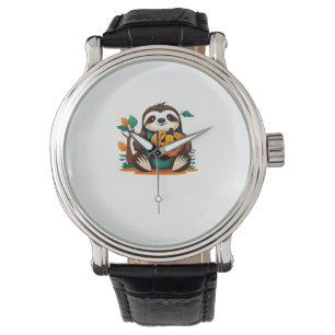 Cute Sloth med Pumpkin Halloween Tecknad Vector I Armbandsur