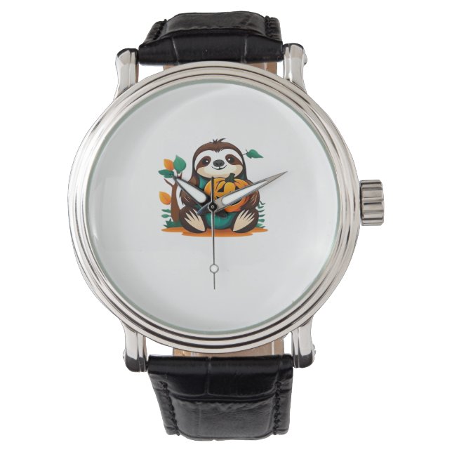 Cute Sloth med Pumpkin Halloween Tecknad Vector I Armbandsur (Framsida)