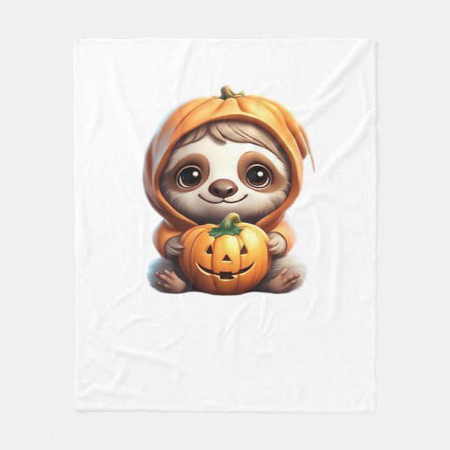 Cute Sloth med Pumpkin Halloween Tecknad Vector I Fleecefilt (Framsidan)
