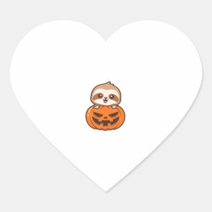Cute Sloth med Pumpkin Halloween Tecknad Vector I Hjärtformat Klistermärke
