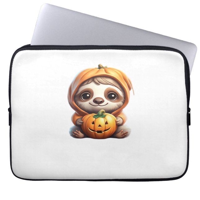 Cute Sloth med Pumpkin Halloween Tecknad Vector I Laptop Fodral (Framsidan)