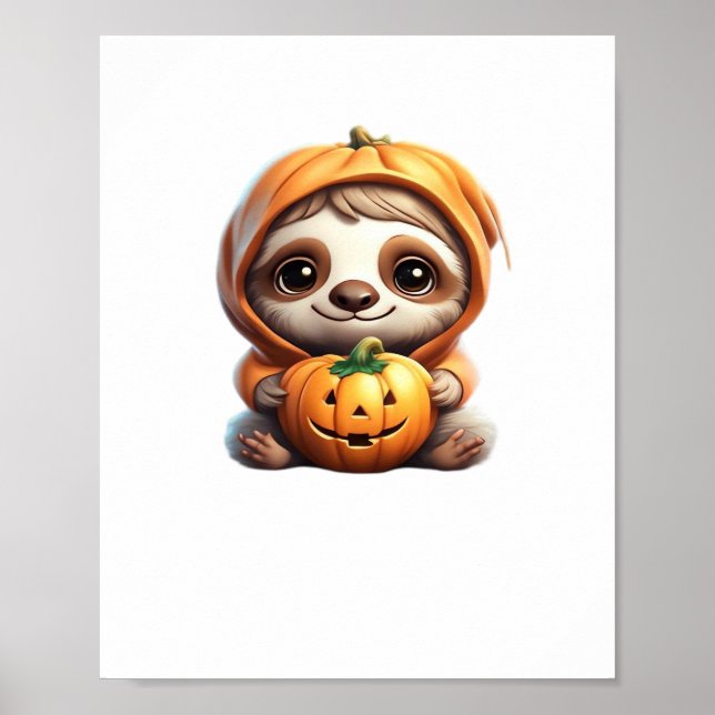 Cute Sloth med Pumpkin Halloween Tecknad Vector I Poster (Framsidan)