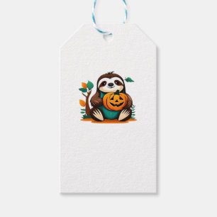 Cute Sloth med Pumpkin Halloween Tecknad Vector I Presentetikett