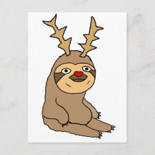 Cute Sloth med Reindeer Antlers julkonst Helg Vykort