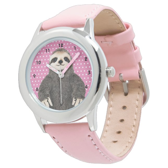Cute Sloth Mönster Animal Barn Rosa Watch Armbandsur (Vinklad)