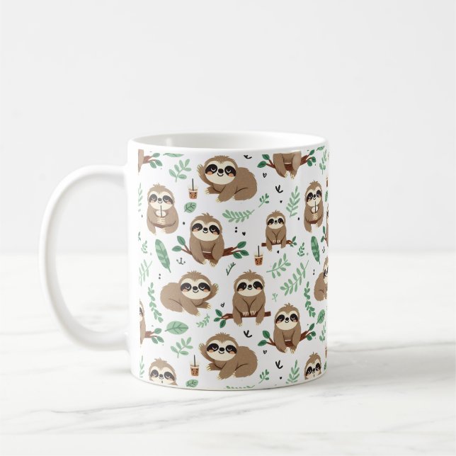 Cute Sloth Mönster Kaffemugg (Vänster)