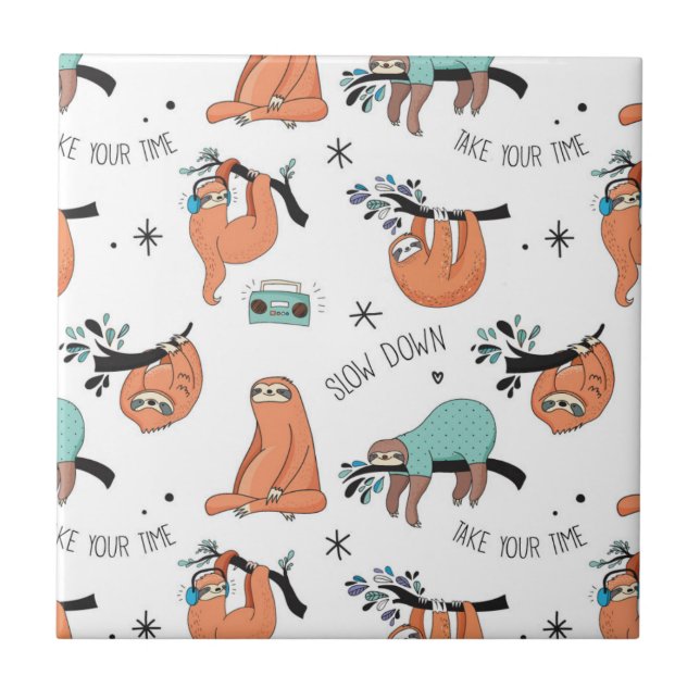 Cute Sloth Mönster Kakelplatta (Framsidan)