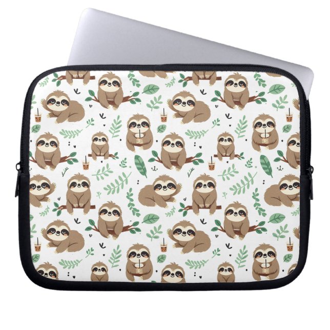 Cute Sloth Mönster Laptop Fodral (Framsidan)