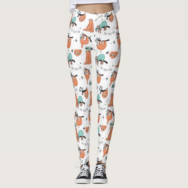 Cute Sloth Mönster Leggings (Framsida)