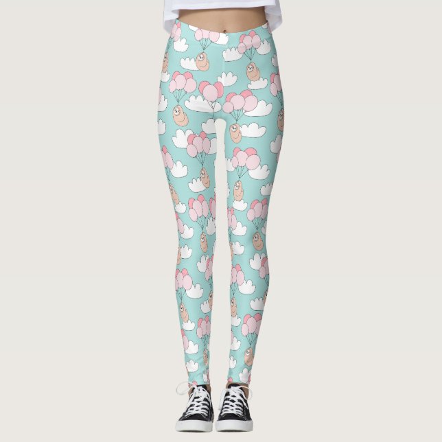 Cute Sloth Mönster Leggings (Framsida)